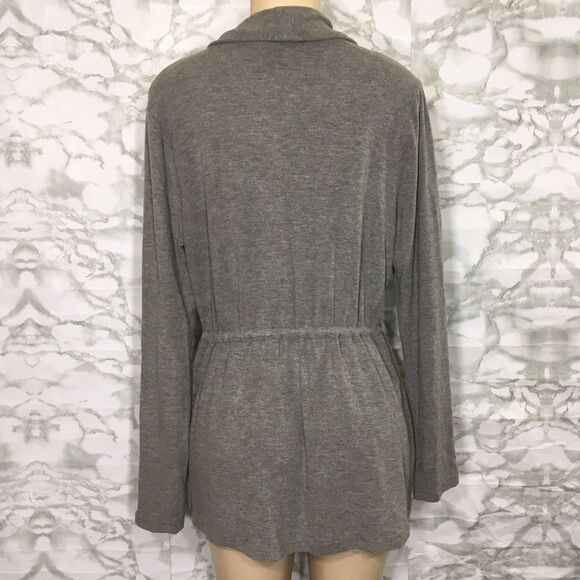 CUPCAKES & CASHMERE GRAY OPEN FRONT TIE WAIST LONG SLEEVE CARDIGAN L MINIMALIST - Picture 2 of 8